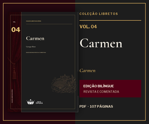 Capa e páginas da edição bilíngue de Carmen