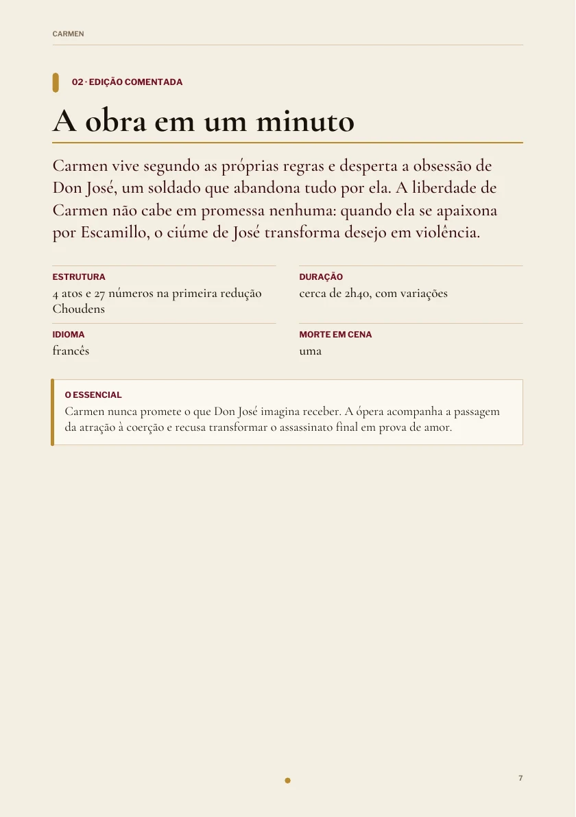 A obra em um minuto na edição de Carmen.