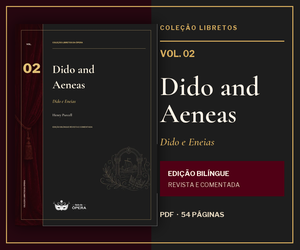 Capa e páginas da edição bilíngue de Dido e Eneias