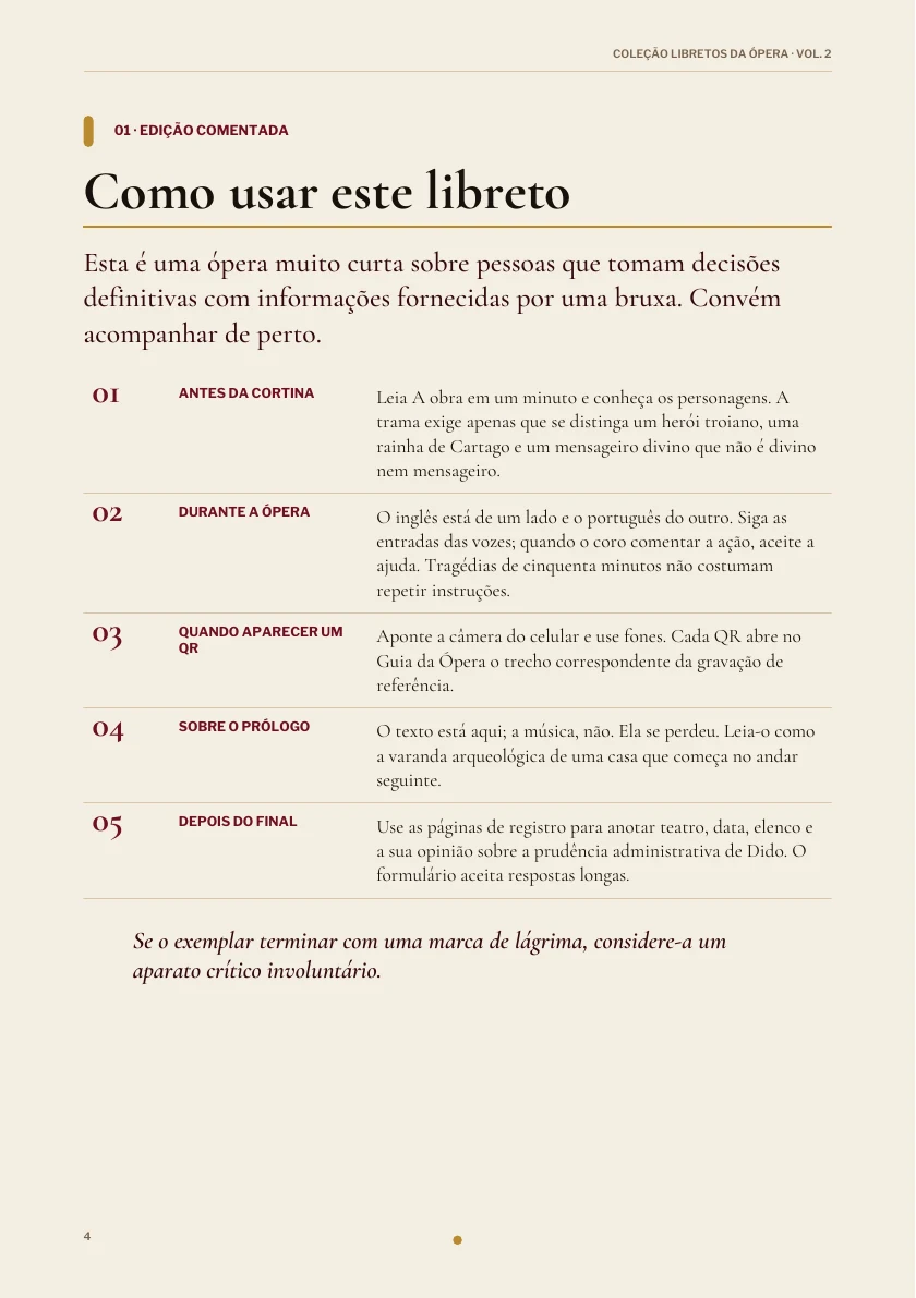 Como usar este libreto na edição de Dido and Aeneas.