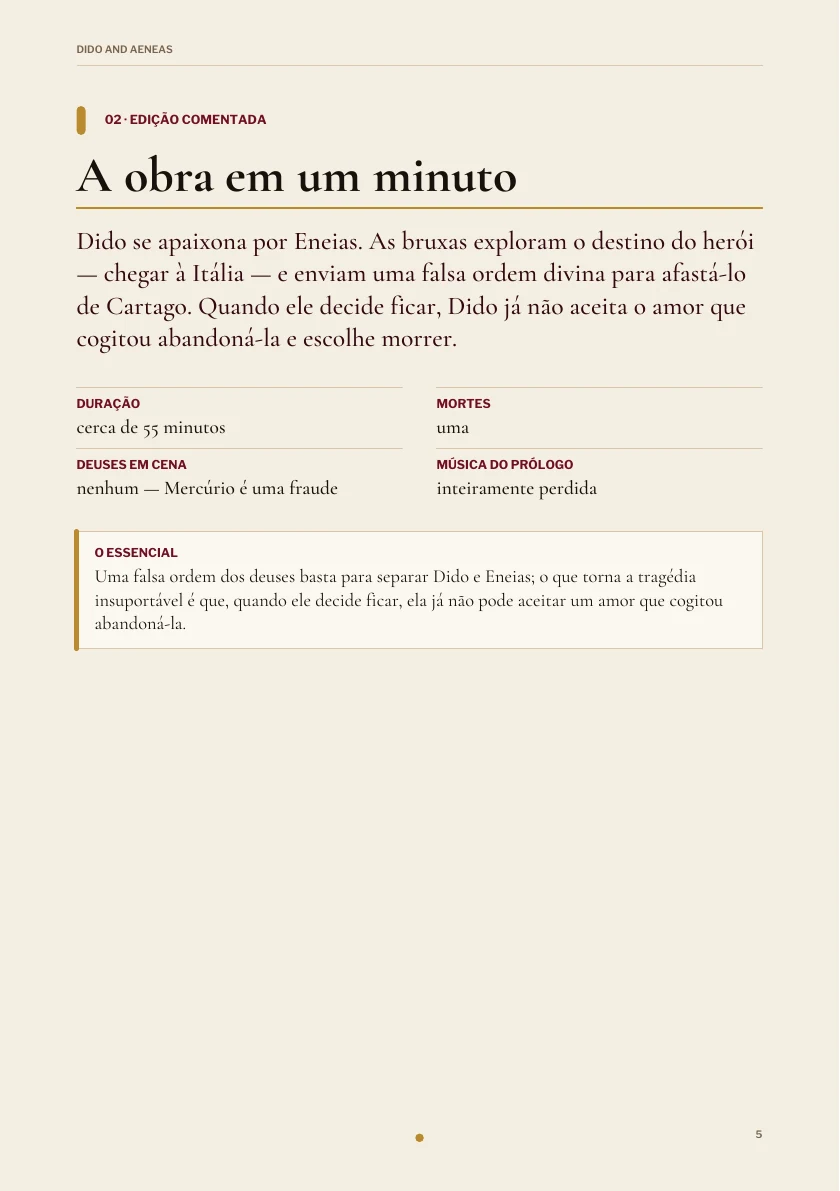 A obra em um minuto na edição de Dido and Aeneas.