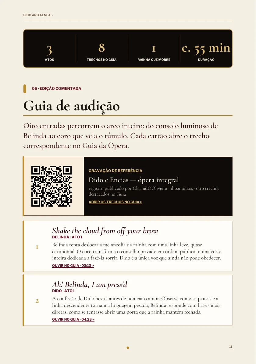Guia de audição na edição de Dido and Aeneas.