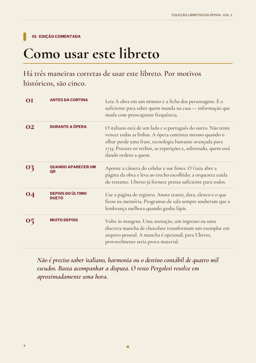 Como usar este libreto na edição de La serva padrona.