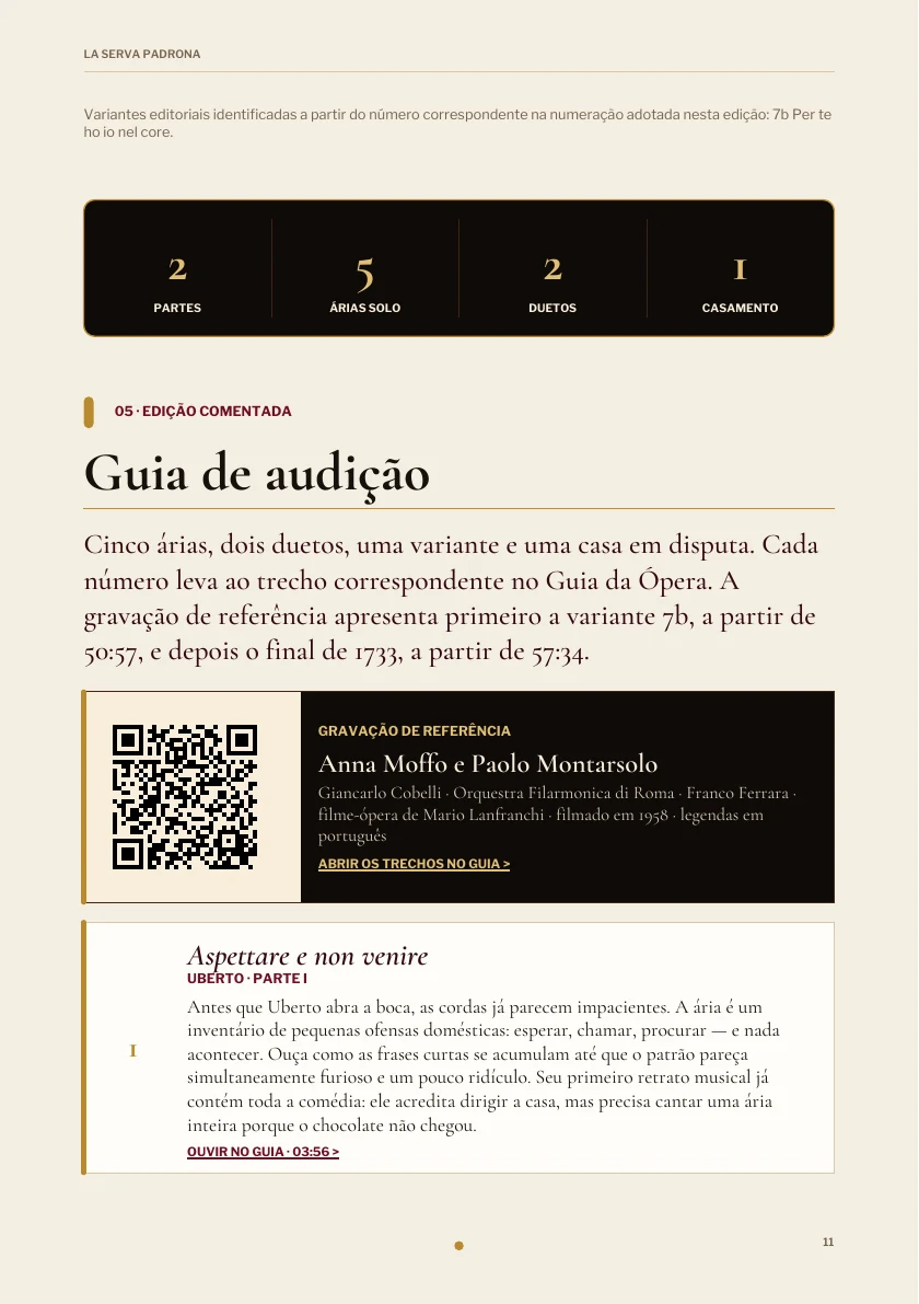 Guia de audição na edição de La serva padrona.