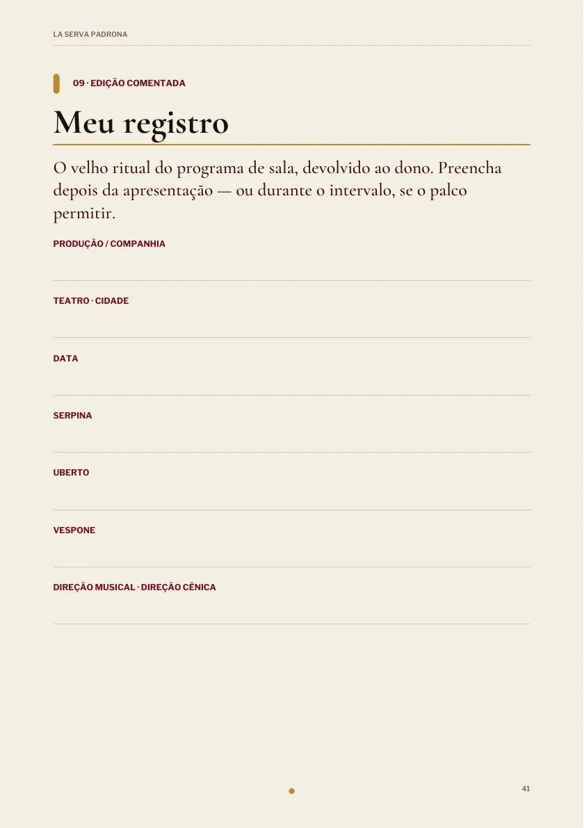 Registro pessoal preenchível na edição de La serva padrona.