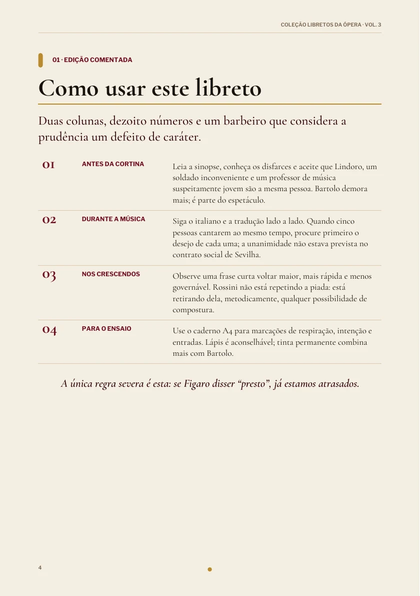 Como usar este libreto na edição de Il barbiere di Siviglia.