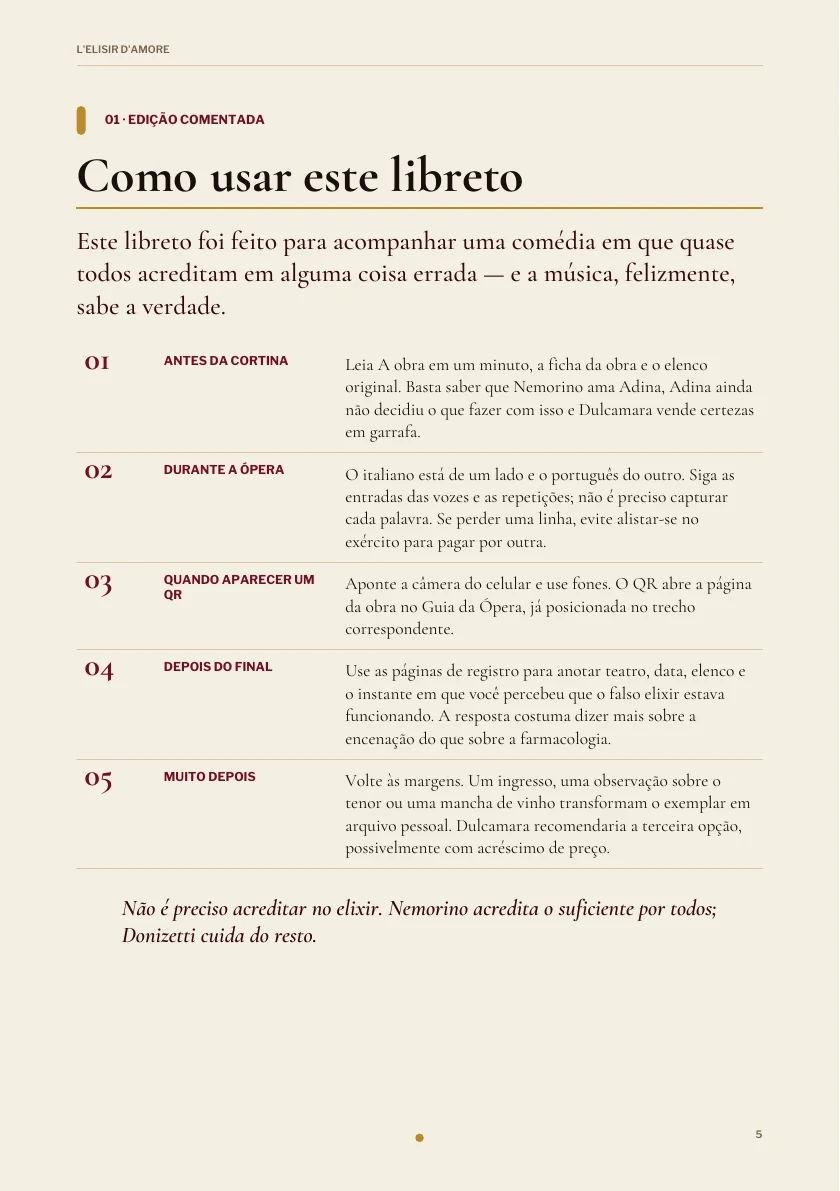 Como usar este libreto na edição de L'Elisir d'Amore.